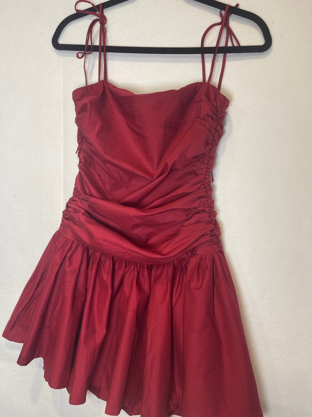 LUCY IN THE SKY Ruched Fit and Flare Dress in Red (size M)